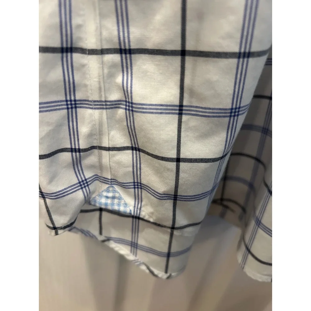 Banana Republic Dress Shirt White Blue Plaid Grant Fit Non-Iron Cotton Tall L